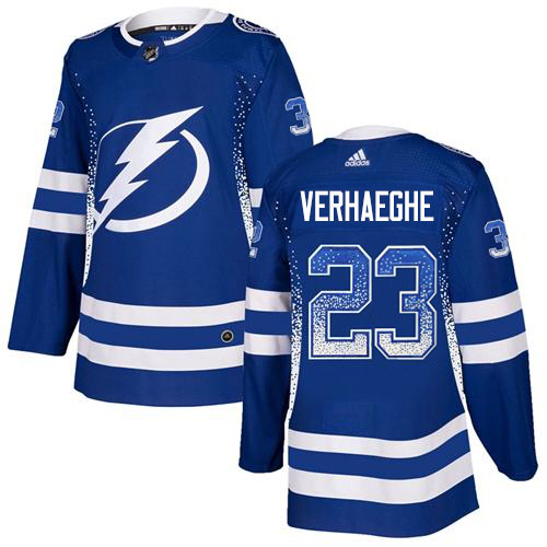 Adidas Tampa Bay Lightning Men #23 Carter Verhaeghe Blue Home Authentic Drift Fashion Stitched NHL Jersey